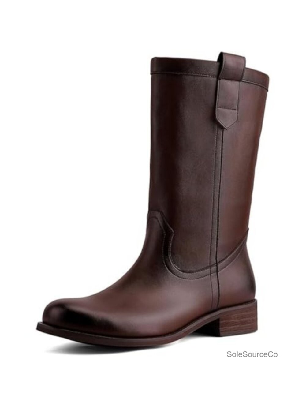 Women's Mid Calf Riding Boots Round Toe Chunky Heel Pull-On